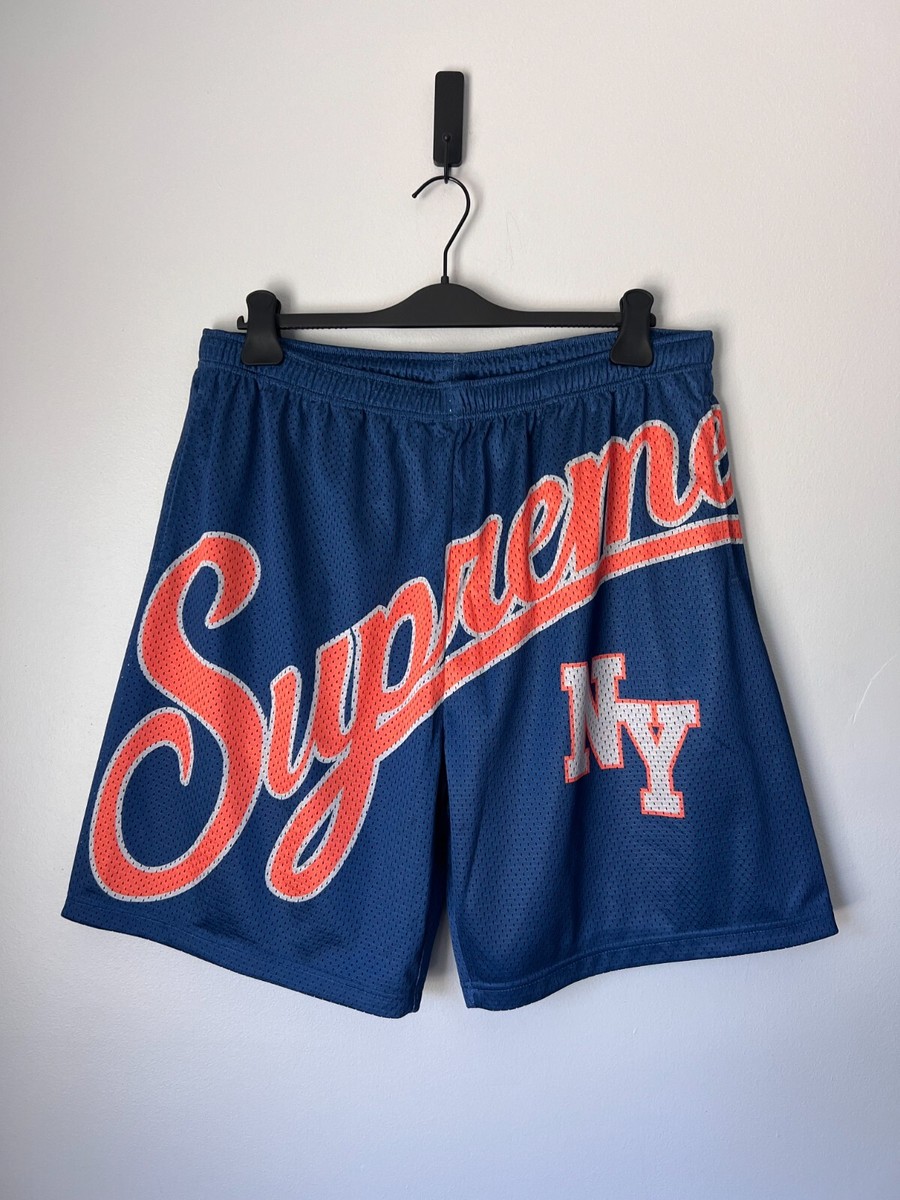 Supreme Big Script Mesh Shorts - Size Large - Navy - NEW | eBay