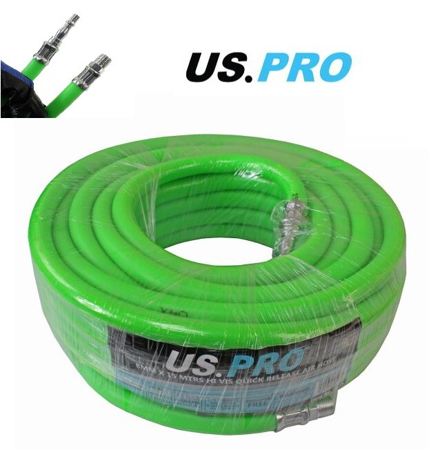 Us Pro Tools 8Mm X15 Meters Hi Vis Green Hybrid Quick Release Air Hose - Image 4
