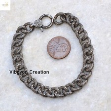Pave Diamond Link Bracelet Lobster Claps Lock 925 Sterling Silver Unisex Gift