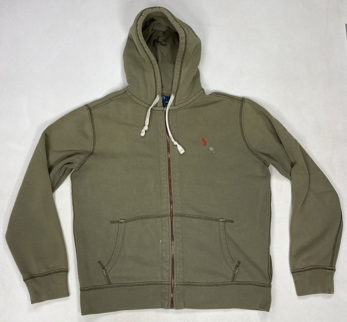Polo Ralph Lauren felpa con cappuccio e zip intera uomo grande verde pony rosso