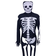 Morph Suit Skeleton Halloween Costume Body Suit Adult Large 1 Piece Skin Zip