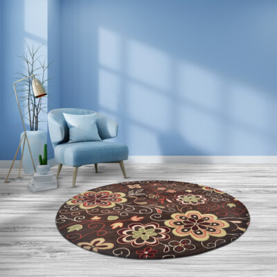 Hand Tufted Wool 8'x8' Round Area Rug Floral Brown BBH Homes BBK00656