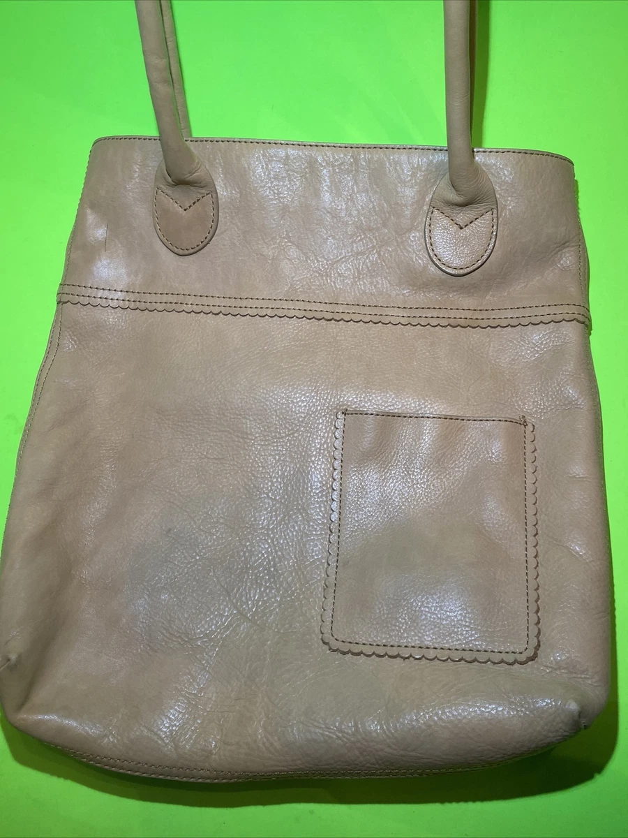 J JILL Light Tan Leather Bucket Bag Tote 2 Straps Shoulder Purse