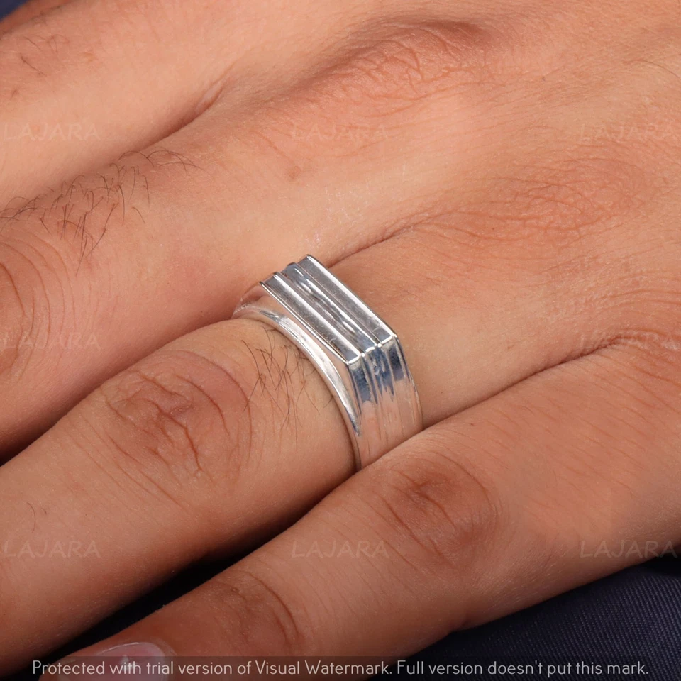 Signet Mens Ring 925 Sterling Silver Ring Classic Mens Band Ring Gift For Friend - Image 3 of 3