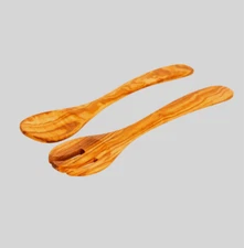 Handcrafted Olive Wood Salad Server Set – 12.5-Inch Fork and Spoon Utensils