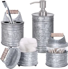 Bathroom Accessories Set - 4-PC Galvanized Farmhouse Rustic Bathroom Decor