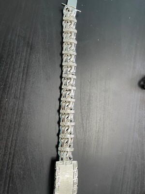 925 Sterling Silver Bar Chino Link Bracelet Versace Frame 184g