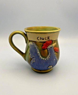 Vintage grün Steingut Landhaus Bauernhaus Huhn Hahn Kunst Kaffee Tee Becher