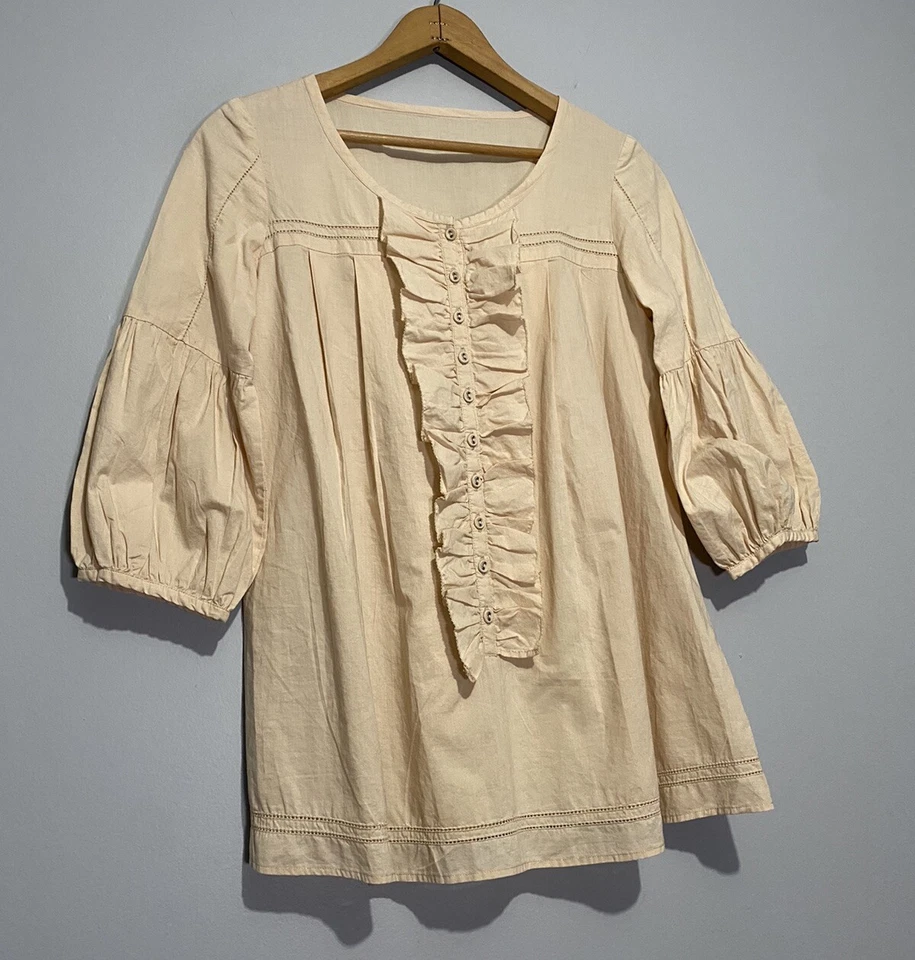 Camisa Blusa Pradera Vintage Años 70 Mediana Cottagecore Marfil Volantes Años 80 Ama de Casa Foto 2 de 4