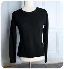 Club Monaco Black Ivory Wool Angora Blend Sweater Mixed Media Women's Size XS
