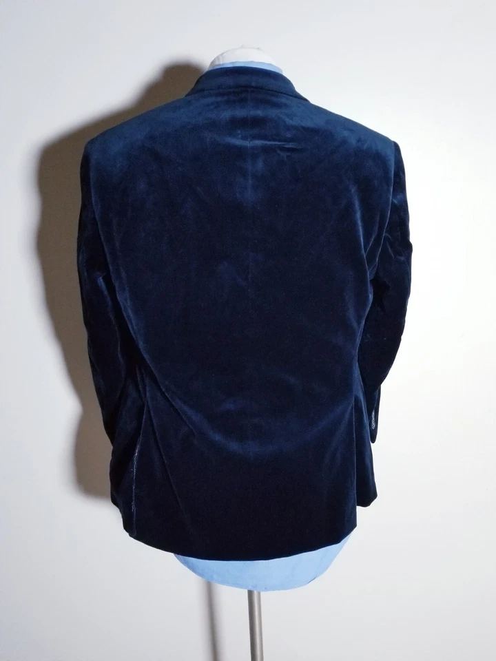 Abrigo Chaqueta Blazer 40S Delgado Azul Terciopelo Algodón Evento Cena Tweed Fumar Foto 3 de 4