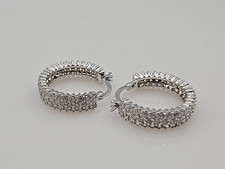 Hoop Earrings Sterling Silver Three Row Cz