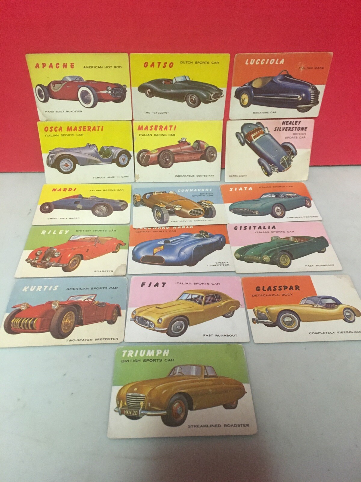 Lot Of 16 Vintage World On Wheels Trading Cards “Cars” Magazine 1950’s
