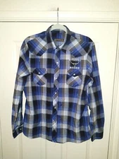 Roper Western Pearl Snap Long Sleeve Shirt Men's Large Benson Butterfield Rodeo