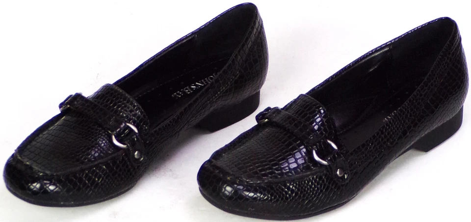 Mocasines de tacón bajo ST. JOHNS BAY talla 6M negro imitación patente-cuero imitación-piel de serpiente Foto 4 de 4