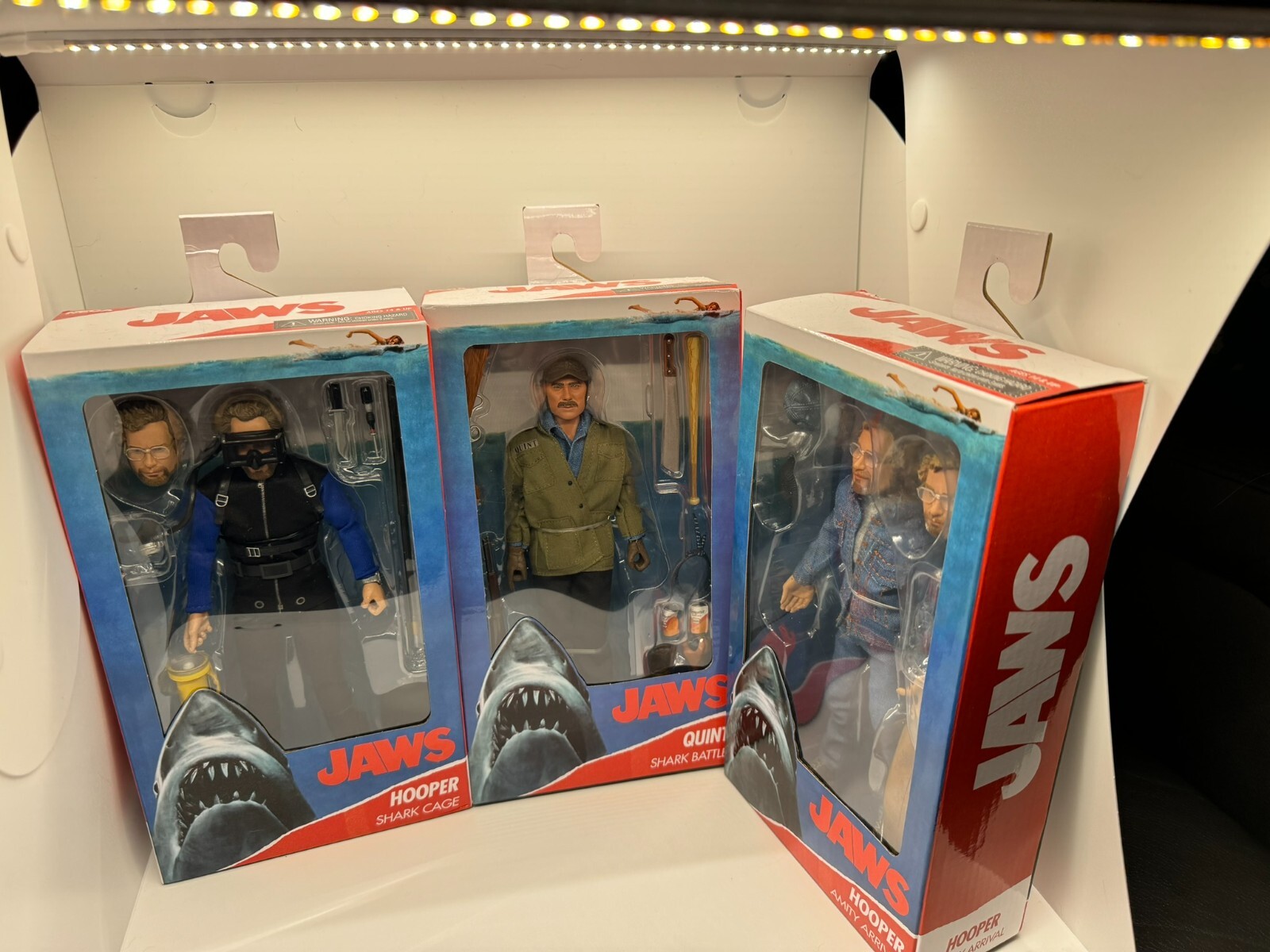 SET of 3!!! NECA Jaws Quint, Matt Hooper Amity Arrival, Hooper Shark