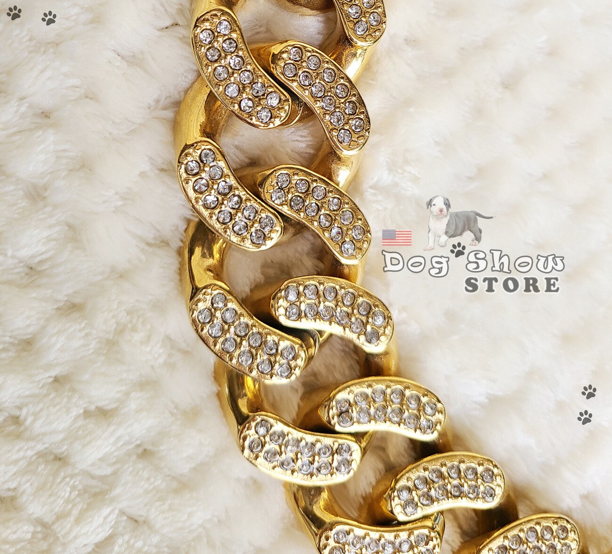 Cuban Diamon Gold pet Chain 32mm Dog Show Collar 316LStainless