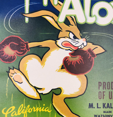 Vintage Up N  Atom Boxing Rabbit Hare Carrots Vegetable Crate Label CA USA