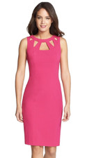 Eliza J Cocktail Dress Cutout Neckline Barbie Pink Sheath Sleeveless Women 6 NWT