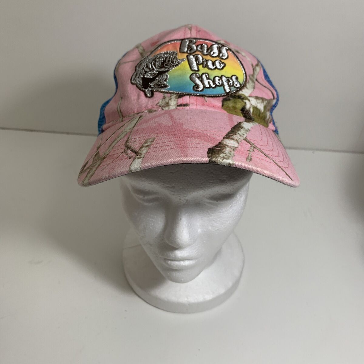 Bass Pro Shops Fishing Pink Blue Camo Adjustable Trucker Baseball Cap Hat  Youth