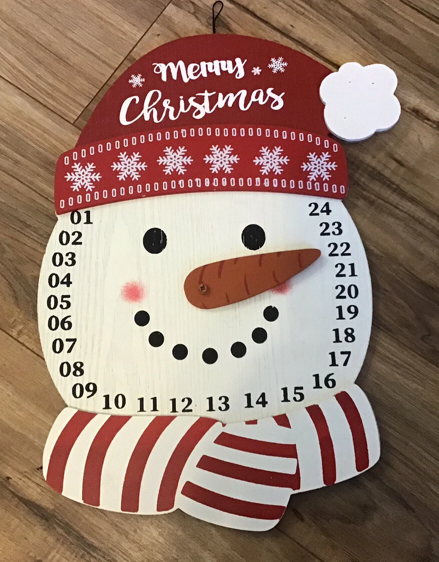 Large Christmas Wooden Snowman 24 Day Advent Calendar Hanging Wall Decor  12” 18” | eBay