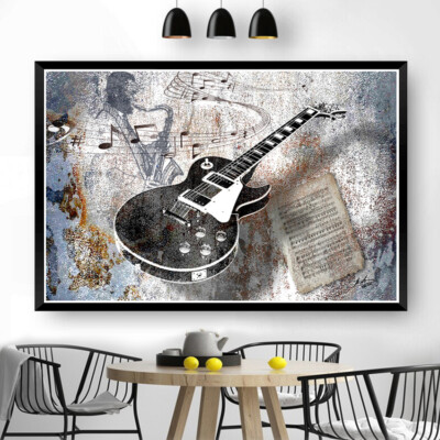 LEINWAND BILDER GITARRE MUSIK WANDBILDER XXL WOHNZIMMER ABSTRAKTE BILDER  3915