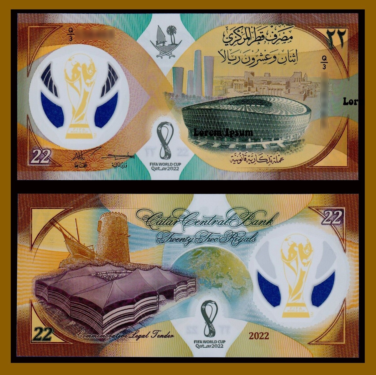 Qatar 22 Riyals, 2022 P-New FIFA World Cup Commemorative Lusail