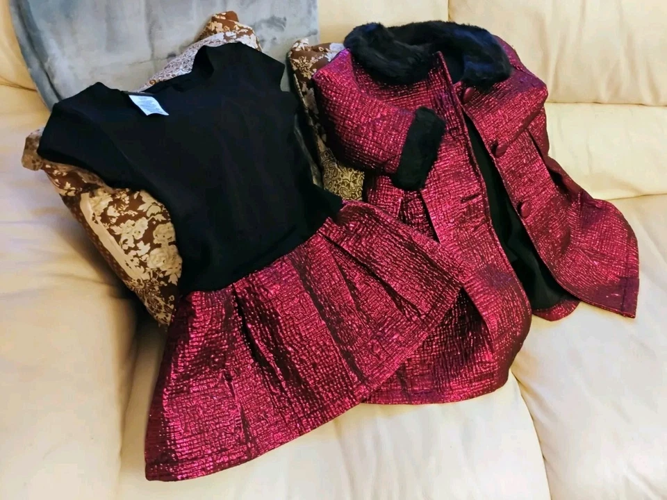 VESTIDO EDICIONES DE VACACIONES NIÑAS 18 MESES - 2 piezas enagua púrpura/negro cuello de piel sintética  Foto 2 de 4