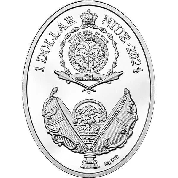 Apple Blossom Egg Faberge Eggs 1/2 oz Proof Silver Coin 1$ Niue 2024 - Image 2 of 3