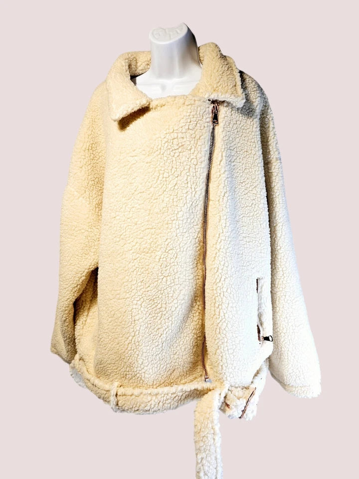 Chaqueta de Motociclista Boohoo Talla Grande Peluche Imitación Piel Crema Oro Rosa Talla EE. UU. 20 UK 24 NUEVA CON ETIQUETAS Foto 2 de 4
