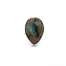 Sterling Silver Faceted Labradorite Ring Size 6.25 Stone 15 x22mm