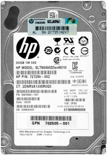 Disque Dur HP 727290-002 900GB 10000U/Min 64MB SAS-2 SLTN0900S5XNN010 2.5 " - Photo 3/3