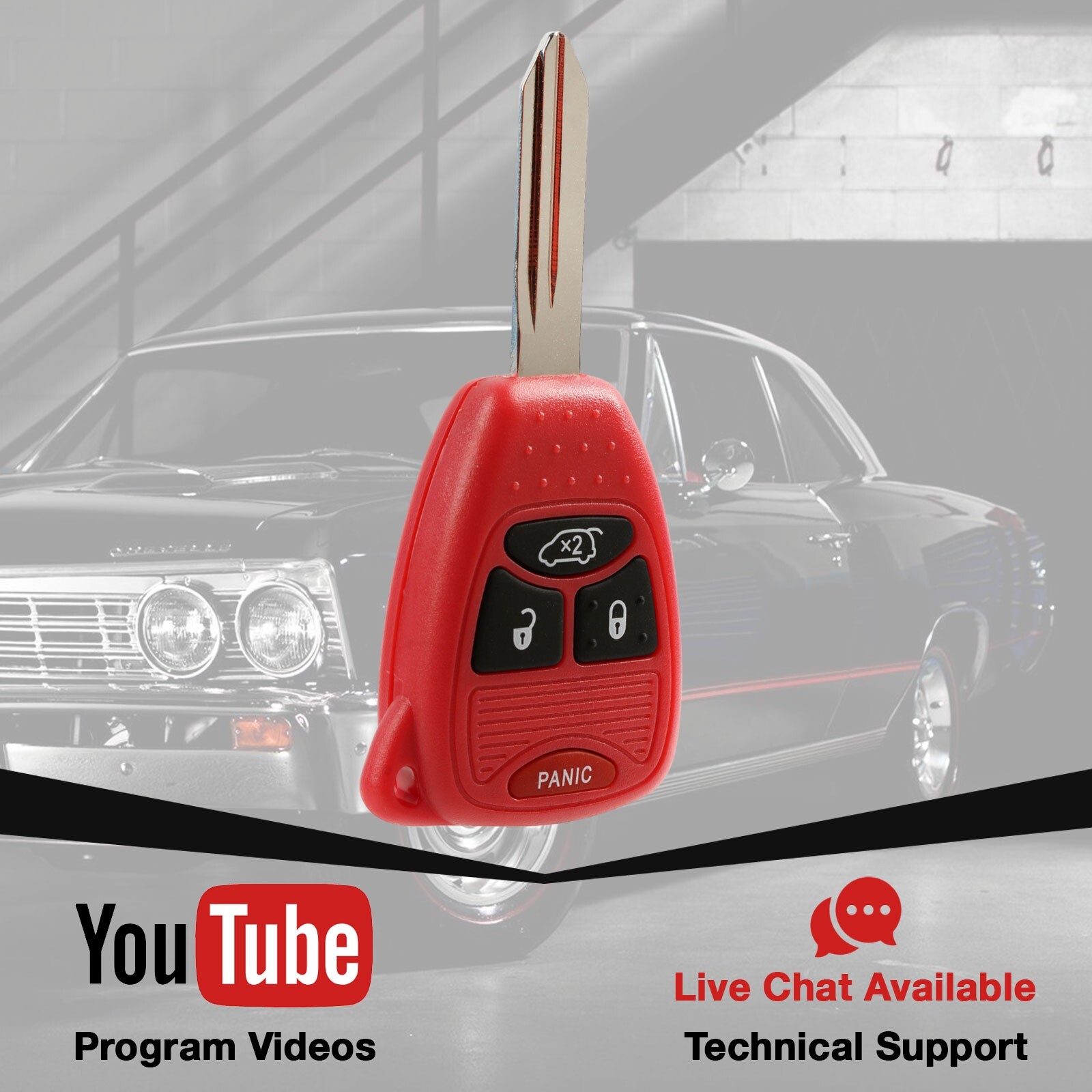 Key Fob Remote Replacement for 2004-2016 Chrysler Dodge Jeep OHT692427AA Red