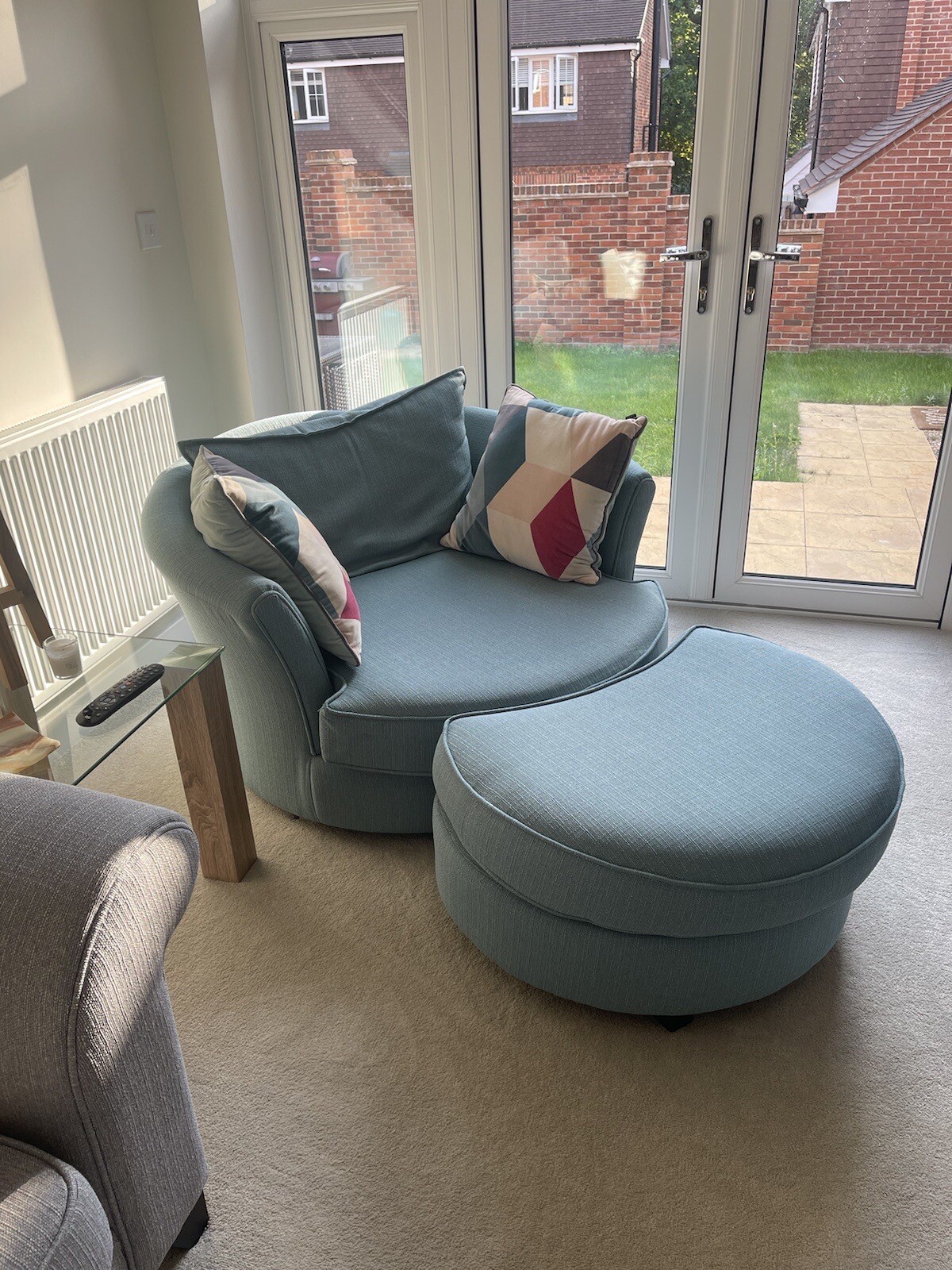 Large Swivel Cuddle Chair With Half moon Footstool Green eBay