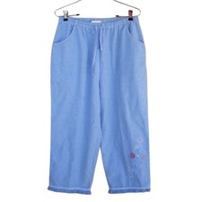 80's Womens Pants L High-rise Crop Lightweight Floral Embroidered Fringe Boho