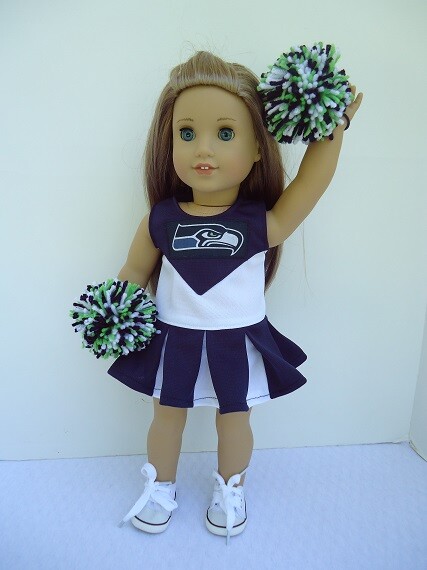 Doll Clothing, fits 18" Doll Seattle Seahawks, Cheerleader, Shoes,Pompoms, New