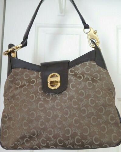 Vintage CELINE PARIS Printed Canvas Horse Carriage Logo Tote Bag - Picture 2 of 12