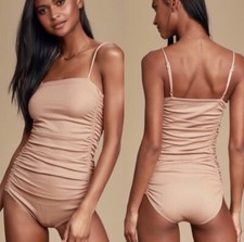 Free People On Your Side Nude Ruched Bodysuit XS