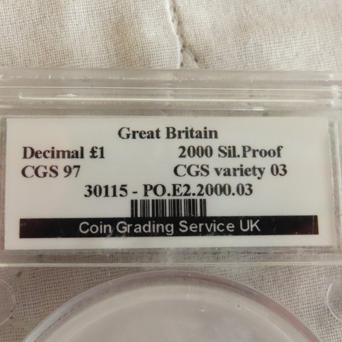 2000 UK SILVER PROOF WALES ONE POUND SLABBED CGS 97 - Picture 3 of 3