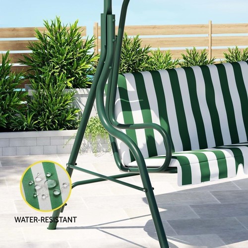 Outdoor Swing Chair Garden Bench Furniture Canopy 3 Seater White Green - Picture 4 of 7