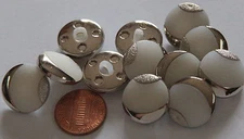 12 Silver Tone & White All Plastic Shank Buttons 11/16" 18mm # 5609