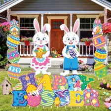 5 Pcs Happy Easter Decorations Outdoor Easter Yard Signs with Stakes Large Bunny