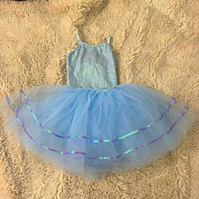 Revolution Girls Blue Sequin Ballet Tutu Leotard Dress, Size S, Sleeveless