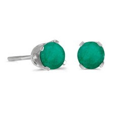 14k White Gold 4mm Round Emerald Screw-back Stud Earrings
