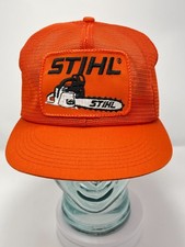 Vintage Stihl Chainsaw PATCH Hat Orange Snapback MESH Trucker Cap 1980's