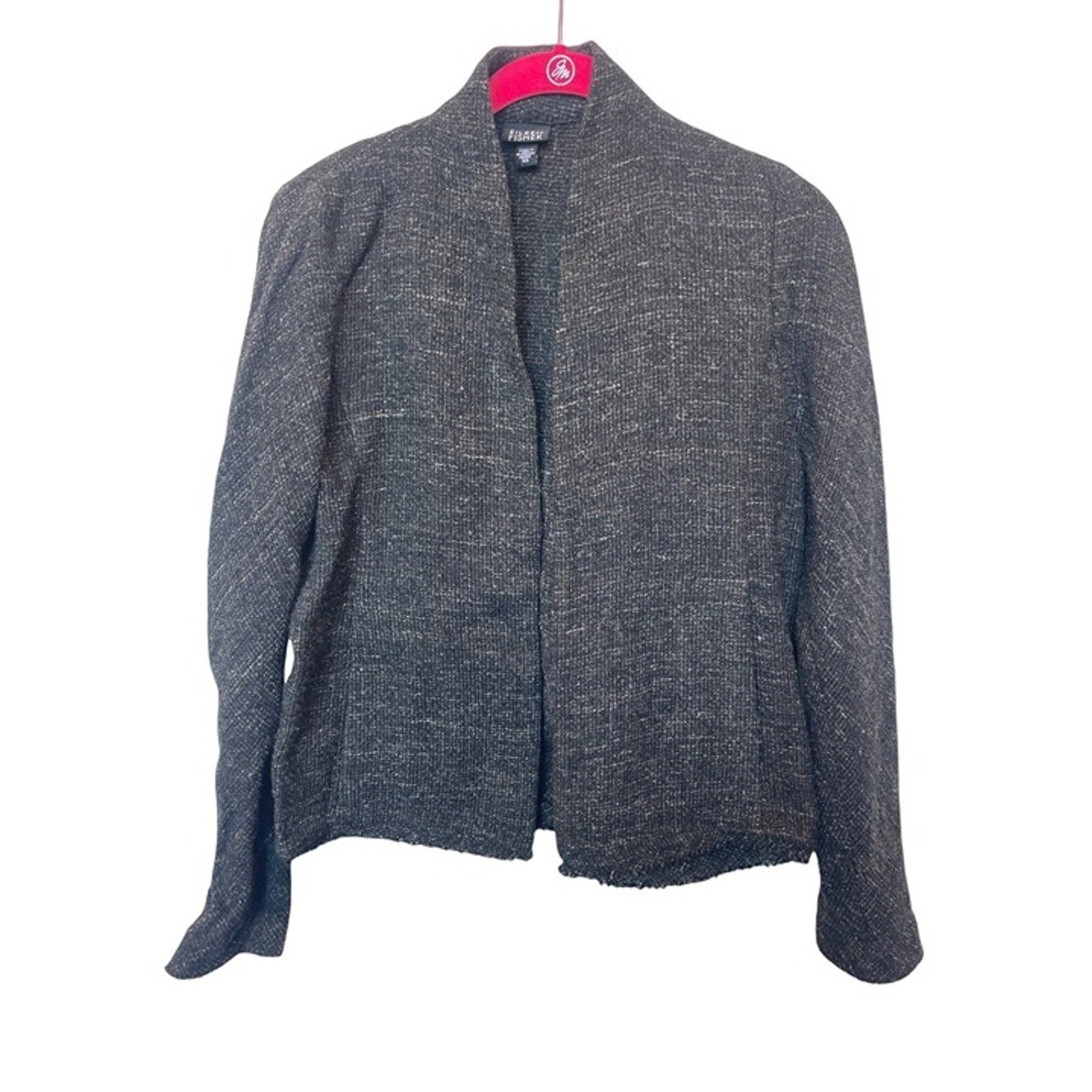 Eileen Fisher Tweed Open Front Unstructured Wool Linen Blazer Gray Women's XS