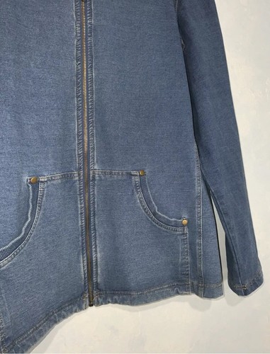 Draper’s & Damon’s Blue Denim Look Stretch Cotton Zip Up Jacket Pockets Coat - Picture 6 of 23