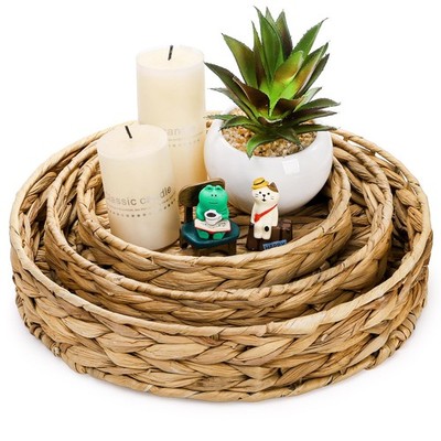 Cedilis Set Of 3 Grass Round Fruit Tray Hand Woven Coffee Table Tray Decorative