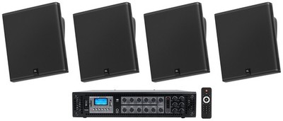 4) JBL SLP14/T-BK Sleek Low-Profile On Wall Mount 4'' 70v Commercial Speakers+Amp