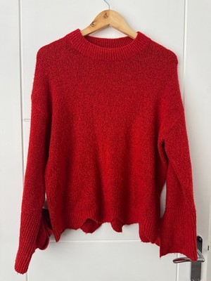 F&F Strickpullover rot strukturiert UK 8 Langarm Rundhals Pullover
